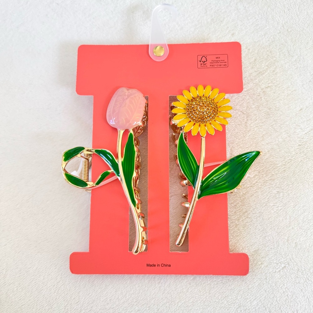 Piper K Sunflower & Tulip Flower Hair Claw Clip Set - Picture 4 of 4